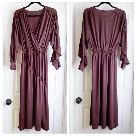 Zara Dresses & Skirts - Zara Smocked Tiered Midi Dress Plum Purple Small